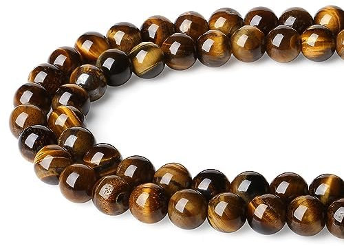 XIANNVXI 8mm Tigerauge Perlen zum Auffädeln mit Loch Runde Naturstein Kristalle Edelsteine zum Auffädeln Braun Perlen für Armbänder Ketten DIY Schmuck Basteln (ca. 47 Stück)