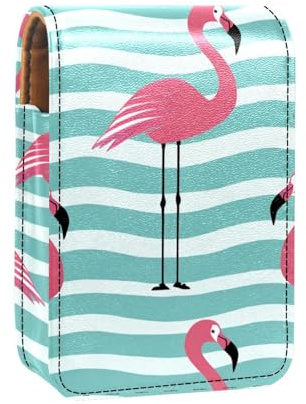 Lippenstiftetui,tragbare Make up Tasche,Kosmetiktasche,Lippenstifthalter,Make up Organizer,Flamingo und Streifen