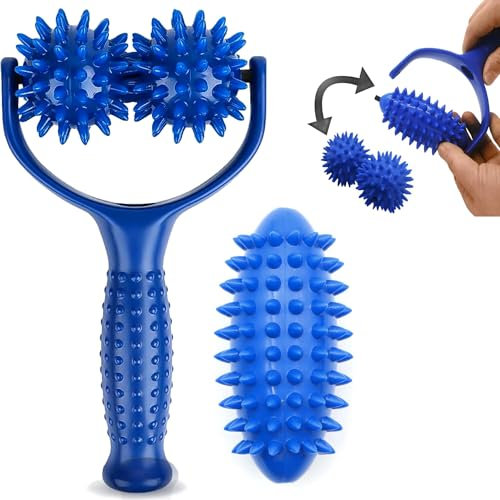 Massagerollen mit Griffen,Massage RollerMit 3 Igelball Massagebälle, Premium Igelball Fußmassage,Massagegerät Fascia Ball für Rücken Beine Füße Hände Muskelschmerzen