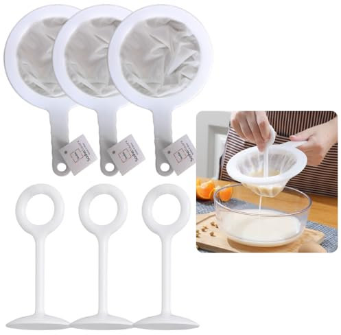 SASHA SQUARE Colador de malla fina de nailon con varilla para apretar, colador de kéfir sin desorden, leche de soja, leche de avena, café, cuchara de filtro de plástico (juego de 3 coladores (malla