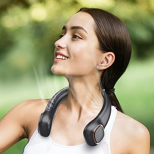 Dancial Portable Neck Fan, Wearable Bladeless Fan 4000mAh Battery, 360° Airflow USB Personal Fan, Quiet Cooling Fan for Women Men Hiking Office Travel Outdoor Sports(Black)