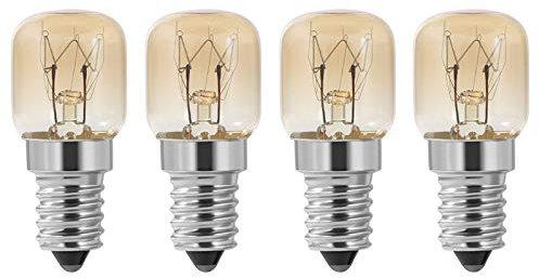 FUWIND Bombilla de Horno, 4 Piezas E14 de Horno 15 W, Bombilla de Horno LáMpara de Horno Pygmy con Tapa Transparente, Resistente una E14 Luz de Hasta 300 Grados Celsius para Horno