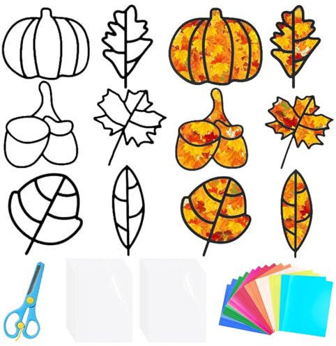 Giugio Herbst Basteln Kinder, 12 Stück Herbst Bastelset Kinder, Kränze Bastelsets, Blätter Deko, Fensterbilder Herbst Basteln,DIY Thanksgiving Kürbis Herbstzeit Bastelset Blätter Deko Kinders Geschenk