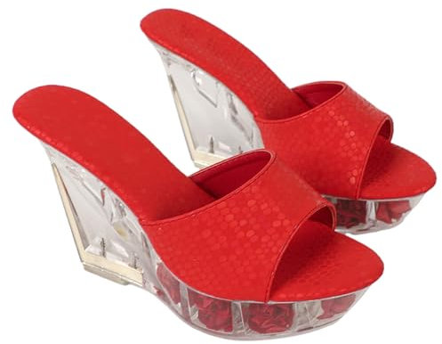 Rot,34 EU,10,5 cm Hausschuhe Damen Keilabsatz Sandalen Mit Dicken Sohlen Plattform Peep Toe Sandalen Sexy Pole Dance Schuhe Pole Dance Hohe Sandalen