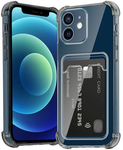 ÁRBOLORO Coque pour iPhone 12 avec Fente Carte Étui Transparente TPU Silicone Protection Housse Soft Anti-Choc Anti-Rayure Case avec Porte Cartes pour iPhone 12, Noir