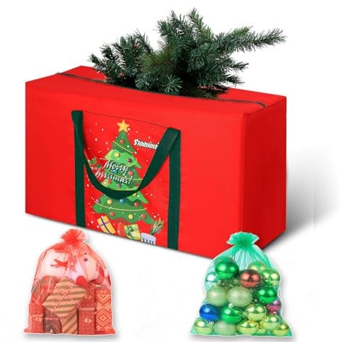 Christmas Tree Storage Bag 2-3FT 600d Oxford Fabric Small Christmas Tree Bag 3FT for Ornament Storage 85 X 45 X 25cm with 2 Christmas Decoration Storage Bag 30X40cm