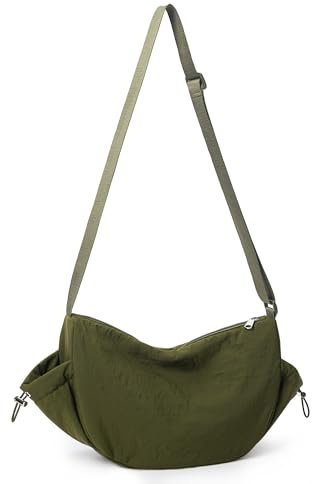 KALIDI Umhängetasche für Damen, Nylon, halbmondförmig, Hobos und Schultertaschen mit verstellbarem Riemen, Schultertasche für den täglichen Gebrauch, Grün 2