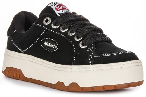 Kickers 70S Lo Sued Women's Lace Up Skate Inspired Platfom Trainers (Black, UK 6)