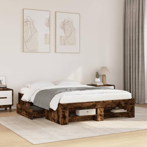 vidaXL Bed Frame Base Home Bedstead Smoked Oak 140x190 cm Engineered Wood