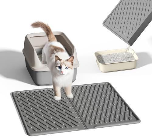 Pieviev Katzenklo Matte, 61×43cm Katzenstreu Matte vor Katzentoilette, Wasserdichte Katzenklo Unterleger zum Auffangen von Katzenstreu, Leichte EVA Katzenmatte in Grau