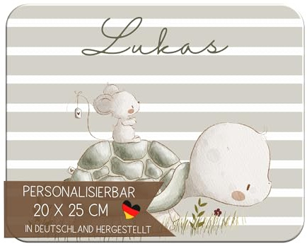 CreaDesign Personalisiertes Kinder Frühstücksbrett mit Namen,20x25cm,rutschfestes Schneidebrett aus Kunststoff,Freunde SchildkröteDesign,spülmaschinen&mikrowellengeeignet,Schneidbrett für Kinder