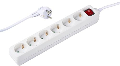 Grundig Steckdosenleiste mit Schalter 6-Fach 16A/250V - Steckdose 1,5M - Verlängerungskabel max. 3680W - Weiß