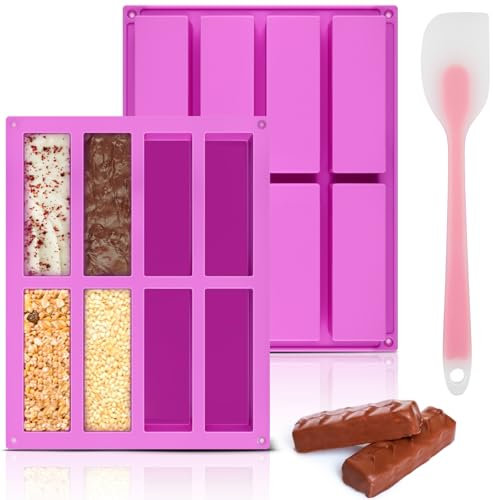 GlasFlength 2 Silikon-Backformen, 8 Mulden, Silikonform, rechteckig, antihaftbeschichtet, Muffins, Silikon, Finanzform für Brot, Kuchen, Schokolade, Kekse (Violett)