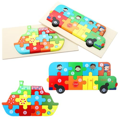 ZMDMAH Holzpuzzle Spielzeug, 2 Stück Montessori Spielzeug Puzzle, Holzpuzzle ab 3 4 5 6 Jahren, 3D Kreativ Lernspielzeug für Kinder, Lernendes pädagogisches Baby Puzzle, Geschenk für Jungen Mädchen