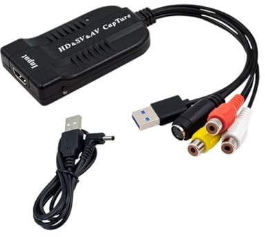 Gvvsjgdbis USB Video Capture Card/HD/Hi8/DVD to Digital Converter HD/S-Video to USB2.0 Audio Video Record Capture Device