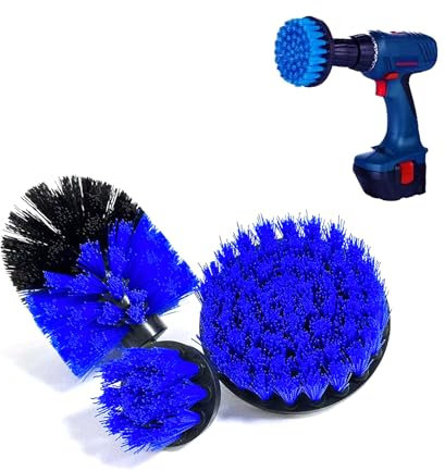 Brochas de taladro de 3 piezas de cepillos eléctricos para limpieza, para limpiar suelos domésticos y empresas, ladrillos, inodoros, bañeras, lavabos, coches, etc. (azul)