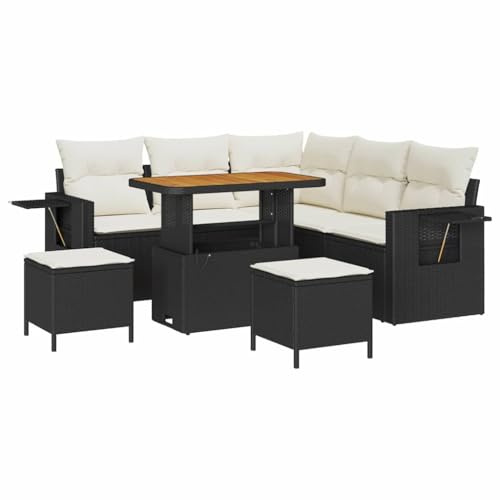 vidaXL Garten-Sofa-Set 8 pcs Schwarz und Creme 90 x 55 x 71 cm, Garten und Terrasse, Moderne Gartenmöbel, Wetterfestes Sofa, Abnehmbare Kissen, Geflochtene Lounge, Terrassen-Set, Alfresco-Sitz