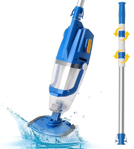 LEADZM Poolsauger Akku, Handsauger, Bodensauger mit 4500mAh & 100L/Min Saugkraft | Kabelloser Poolreiniger inkl. Teleskopstange (1.5m) & Filter | Bis zu 60 Min Laufzeit, 190×23.7×17cm(Blau)