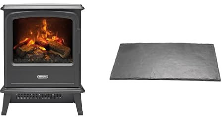 Dimplex Evandale Slate Optimyst Dark Grey Electric Stove Fire and Slate Effect Hearth Pad