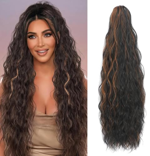 Ponytail Extension for Women, 24 inch Drawstring Ponytail Extension, Long Wavy Pony Tails Hair Extensions, Synthetic Hair Extensions Ponytail for Daily Use
