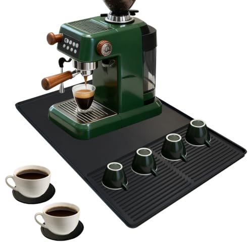 Laaorr Silicone Coffee Mat with 6 Coasters, 61x40cm Large Coffee Machine Mat with Detachable Draining Mat for Countertop Coffee Bar Matt Non-Slip Heat Resistant Worktops Dish Drying Base Mat