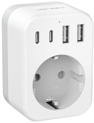 JSVER Deutschland Nach Japan Adapter Mit 4 USB (2 Typ-C), 5 in 1 Reiseadapter Japan/China, Reisestecker Schuko Auf Typ A für USA, Thailand, Kanada, Mexiko-Weiß