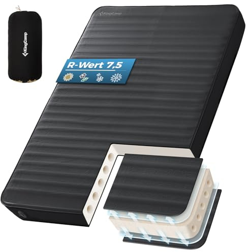 KingCamp Isomatte Selbstaufblasend Camping Komfort 3D 7,5cm Dick R-7,5 | Selbstaufblasbare Luftmatratze Kompakt Robust Stabil 4-Jahreszeiten Leise für Glamping Zelt Auto Gästebett 201x128cm Schwarz