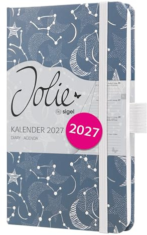 SIGEL Jolie Wochenkalender 2027 A6 grün orange Hardcover | 7J348, Mit Gummiband, Stiftschlaufe, Einstecktasche, 174 Seiten, vegan, Buchkalender, Taschenkalender