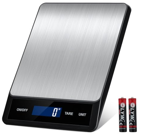 Wigearss Küchenwaage Digital 15kg/1g, Digitale Küchen Waage mit LCD Display, Tara-Funktion, 6 Einheiten (g kg lb oz ml Milch)