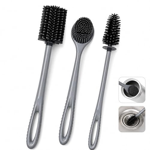 Great Plastic Cepillos de Limpieza Cocina, Set 3 con Mango Ergonómico | Cerdas resistentes antigrasa, platos, sartenes y ollas, limpieza profunda, agarre antideslizante, uso diario