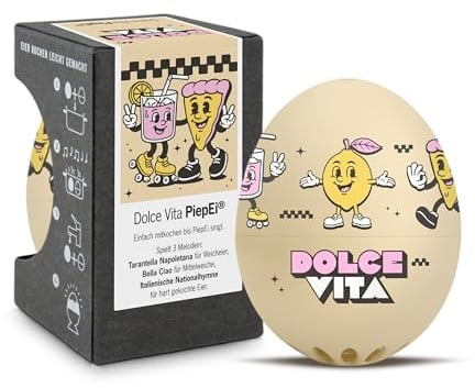 Dolce Vita PiepEi - Singende Eieruhr zum Mitkochen - Eierkocher | Zusammen mit den Eiern kochen: Spielt für weich, mittel & hart eine Melodie - Lustiger & funktionaler Eggtimer - Musik Kochei