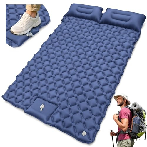 Isomatte Camping mit Fußpumpe, Ultraleichte Luftmatratze mit Kissen, 8cm Dicke Schlafmatte, Verbindbares für Einzel- oder Doppelnutzung, Wasserdicht für Camping