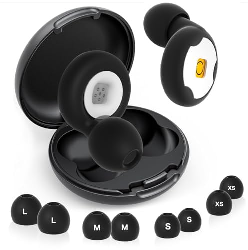 Bouchon d'oreille pour Dormir, Bouchons d’oreilles Anti-Bruit 45 dB, Réutilisables et ultra confortables pour le sommeil, la concentration, les voyages (XS/S/M/L) (Noir, Moyen)