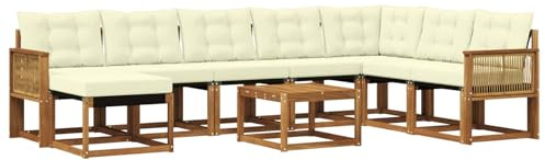 vidaXL Outdoor-Sofagarnitur mit Kissen 9 pcs Natur und Creme, Modernes Garten-Sofa-Set, wetterfeste Möbel, strapazierfähige Couch, perfekte Sitzgelegenheit am Pool