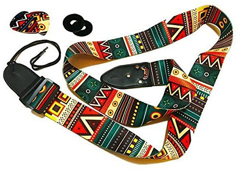 Art Tribute Gitarrengurt mit gratis Bonus - 2 Plektren + Gurtschlösser + Gurtknopf Bestes Geschenk für Bass-, Elektro- und Akustikgitarre für Gitarrenspieler, Aztec, Aztec guitar strap