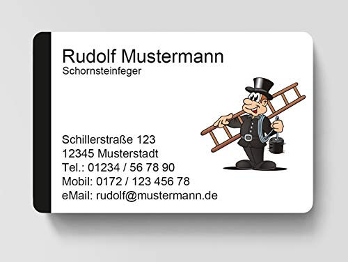 100 Visitenkarten, laminiert, 85 x 55 mm, inkl. Kartenspender - Schornsteinfeger