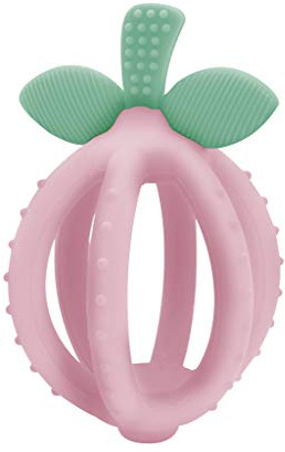 Itzy Ritzy Teething Ball & Training Toothbrush - Silicone, BPA-Free Bitzy Biter Lemon-Shaped Teething Toy Features Multiple Textures to Soothe Gums & an Easy-to-Hold Design (Pink Lemonade)