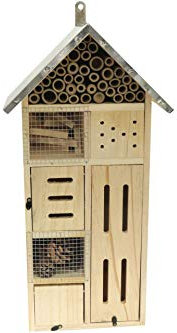 Eifa 50 cm Insektenhotel Turm XXL Natur/Metall-Dach Nistkasten Insektenhaus aus Holz für Bienen, Schmetterlinge, Käfer & andere Tiere