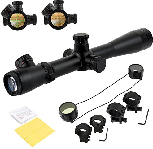 ToopMount Taktisches Zielfernrohr 3,5-10X40mm Airsoft-Scharfschützenzielfernrohr Schneller Entfernungsmesser Rot beleuchtetes Absehen mit freien 20mm/11mm Montageringen (M1 High Knob)