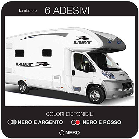 kamiustore Adesivo Laika Set per Camper, roulotte, furgoni Van e Barche in Vinile per Esterni - 6 Adesivi 115x16cm (Nero)