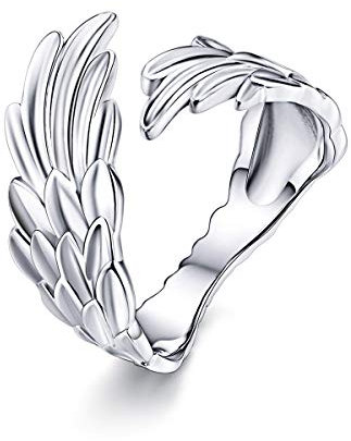 Lorrifal 925 Sterling Silber Königlich Einstellbare Engel Finger Flügel Feder Ring für Mädchen Frauen Männer Schmuck Geschenk für Geburtstag Weihnachten Valentinstag