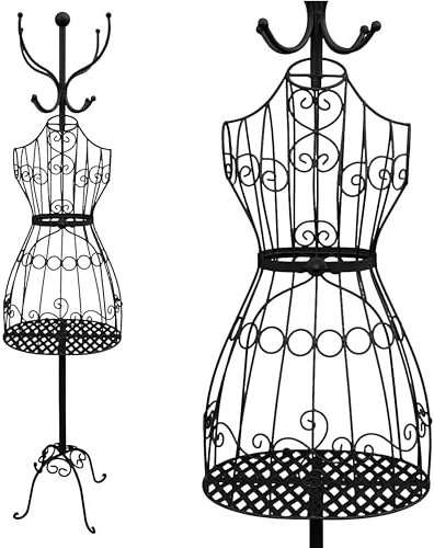 PrimoLiving Mannequin de Couturière Tessa en Métal Noir - Avec Crochet de Vestiaire et Espace de Rangement - Style Vintage - Idéal Comme Portemanteau Féminin - P-14172