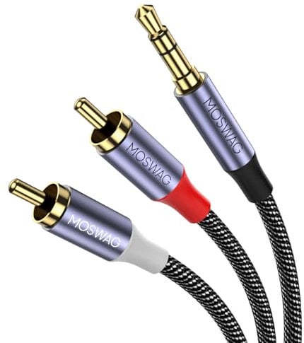 MOSWAG Cable Jack a 2 RCA con HiFi Sonido 3.28FT/1M, Cable de Audio 2RCA a Jack 3.5mm, Minijack a RCA Macho Audio Estéreo Cable para Móvil, Tablet, PC, iPod, Amplificador, Altavoz, TV, DVD