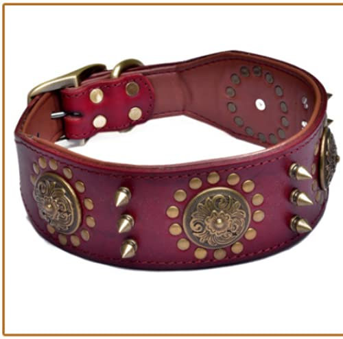 Collar para Mascotas de Cuero Collar de Perro Grande Collar con Tachuelas de Pinchos para Perro Grande Mediano Grande Cuero Duradero, Rojo, marrón, M