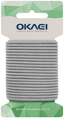 OKAEI Gummikordel 2mm x 5m - Hochwertiges Gummiseil in Silber, Flexibles Gummiband/Hutgummi/Rundgummi - Ideal für DIY Projekte und Handwerk