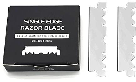 YAHOM Cuchilla de Afeitar Media Cuchillas de Afeitar Rectas de un Solo Filo de 100 Unidades Cuchillas de raspador de barbero de Borde Recto clásico Profesional Premium Black