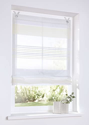 Raffrollo Ösenrollo Modern Jamaica Querstreifen ca. 45 x 130 cm, Offwhite