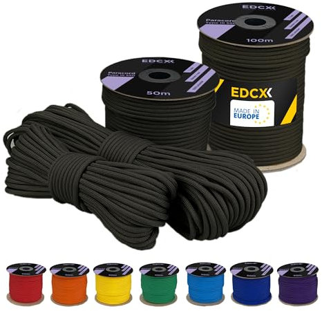 EDCX 4 mm Polyester Paracord 550 25+ Farben (15, 30 und 50 m) – Typ III, 100% Nylonseil, 7 Litzen Seil, 4mm Nylonseil in vielen Farben | Solid Colors (Olive, 50 m)