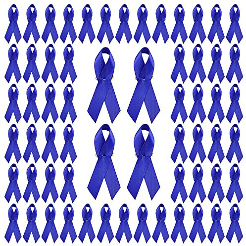 WANDIC Lot de 200 Broches avec Ruban et épingle à nourrice, pour Sensibilisation aux Cancers, pour fête, événement, décoration de vêtements, Bleu