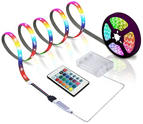 ACONDE Bande LED Avec Télécommande à 24 Touches, Bandes Lumineuses Alimentées par Batterie de 2m Pour la Décoration De Fête Et De Bricolage